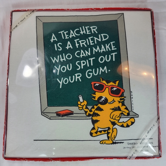 Shoebox Greetings Teacher Cat T-SHIRT Mens Size XL 46-48 Gum Chalkboard NOS - Picture 11 of 11